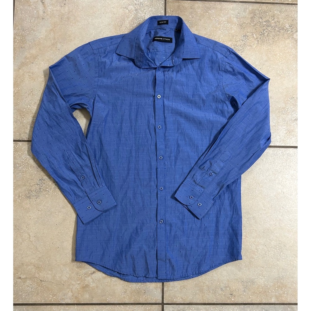 Adrienne Vittadini Slim Fit Blue Dotted‎ Long Sleeve Button Down Shirt